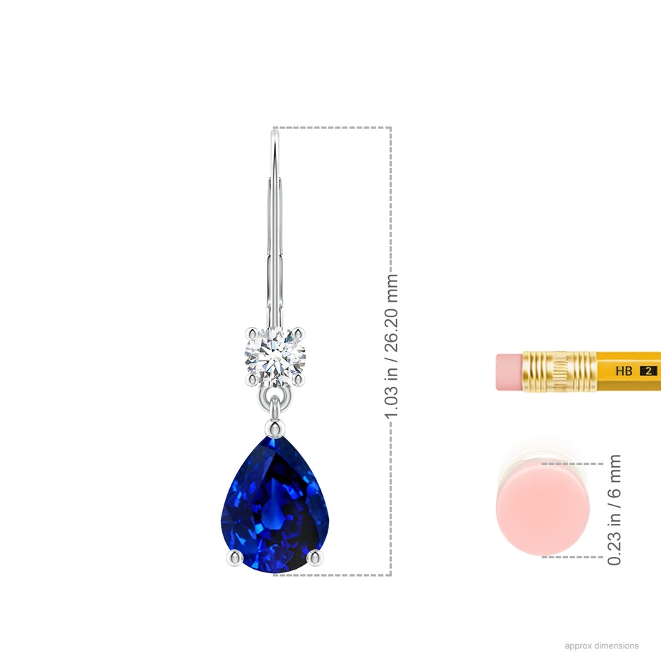 8x6mm Lab-Grown Pear Sapphire Leverback Drop Earrings with Diamond in P950 Platinum ruler