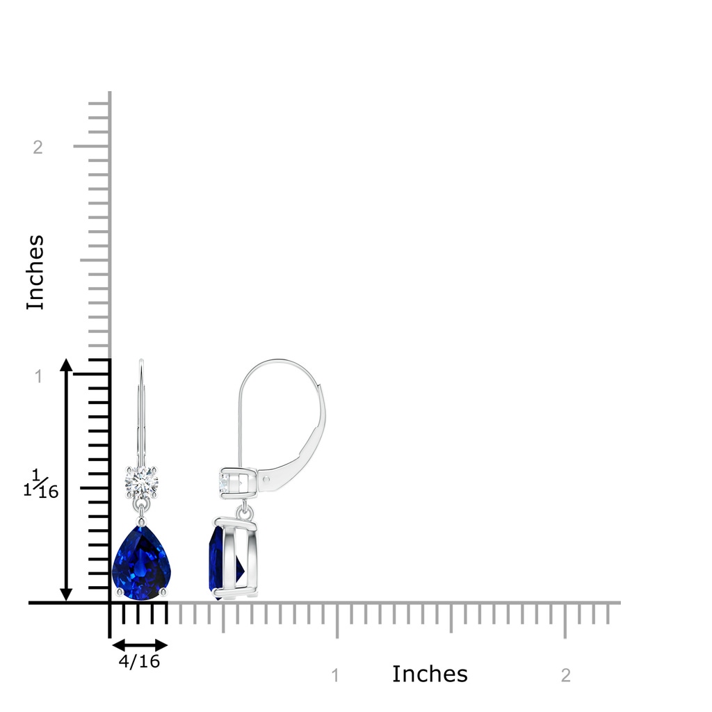8x6mm AAAA Pear Sapphire Leverback Drop Earrings with Diamond in White Gold ruler