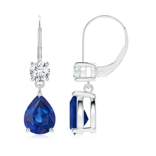 9x7mm AAA Pear Sapphire Leverback Drop Earrings with Diamond in P950 Platinum
