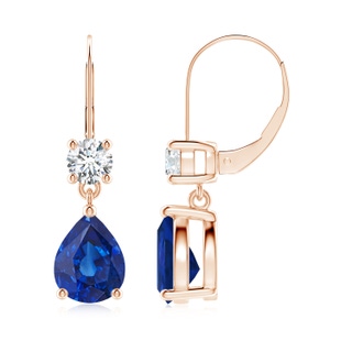 9x7mm AAA Pear Sapphire Leverback Drop Earrings with Diamond in Rose Gold