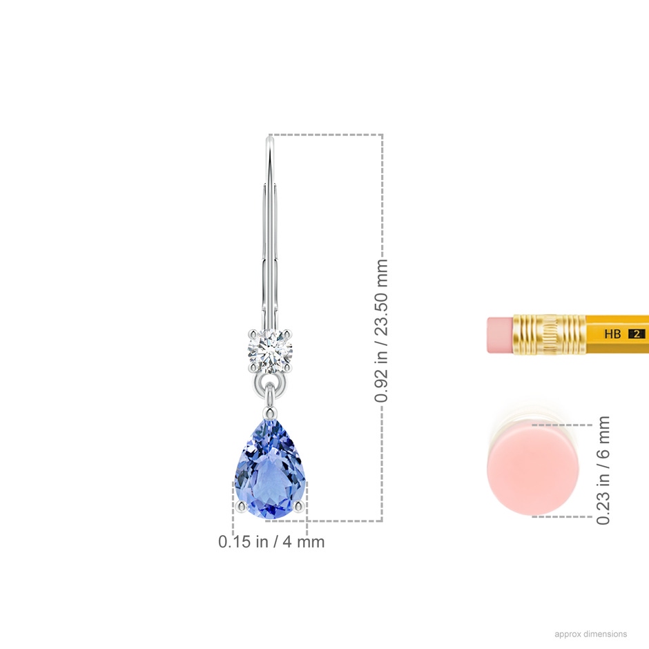 6x4mm A Pear Tanzanite Leverback Drop Earrings with Diamond in P950 Platinum ruler