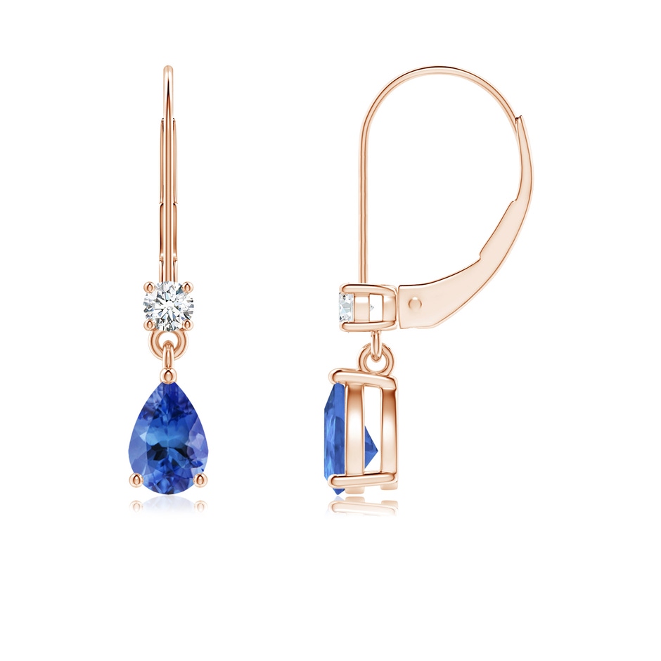 6x4mm AA Pear Tanzanite Leverback Drop Earrings with Diamond in Rose Gold 