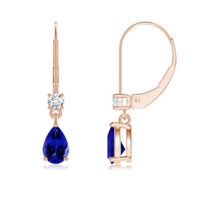 6x4mm AAAA Pear Tanzanite Leverback Drop Earrings with Diamond in 10K Rose Gold