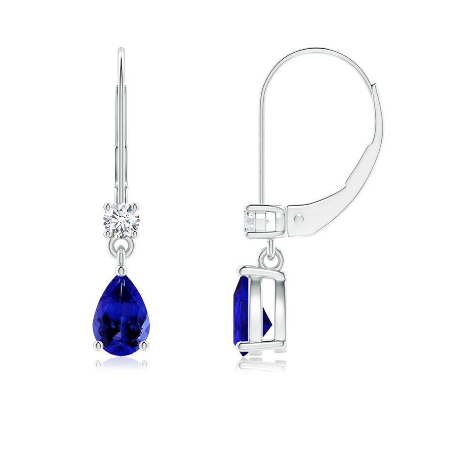 6x4mm AAAA Pear Tanzanite Leverback Drop Earrings with Diamond in P950 Platinum 