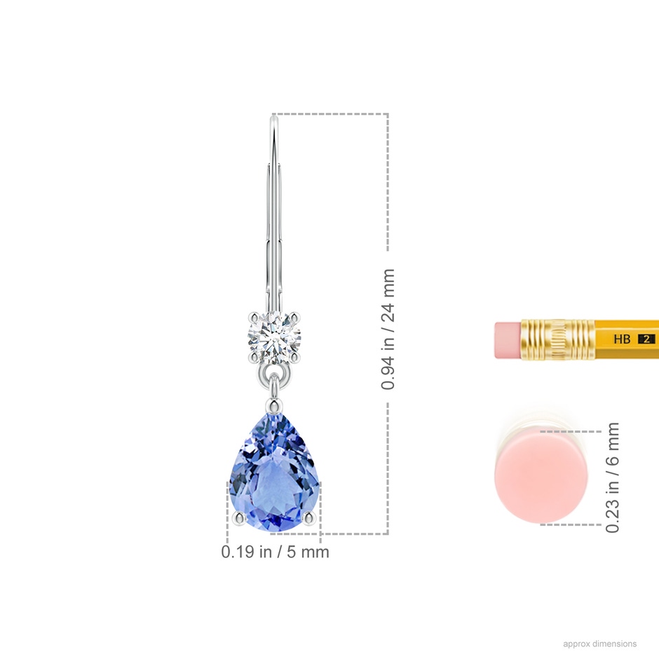 7x5mm A Pear Tanzanite Leverback Drop Earrings with Diamond in White Gold ruler