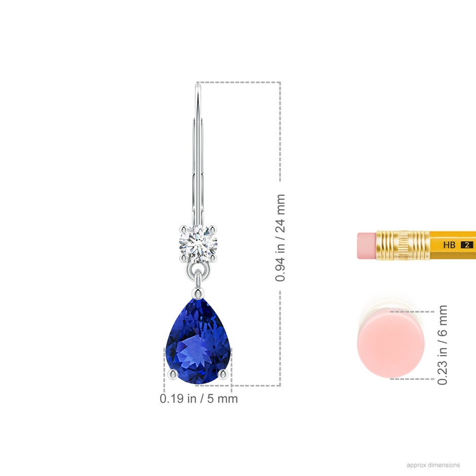 7x5mm AAA Pear Tanzanite Leverback Drop Earrings with Diamond in P950 Platinum ruler