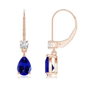 7x5mm AAAA Pear Tanzanite Leverback Drop Earrings with Diamond in Rose Gold