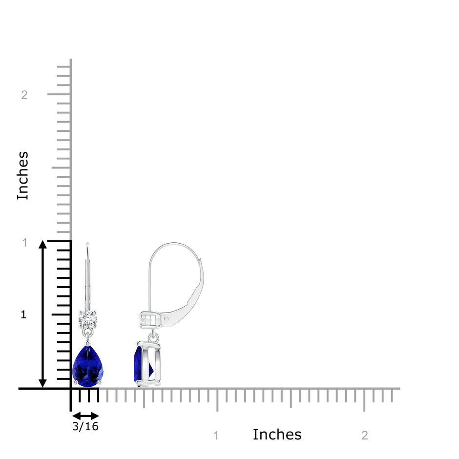 7x5mm AAAA Pear Tanzanite Leverback Drop Earrings with Diamond in White Gold ruler