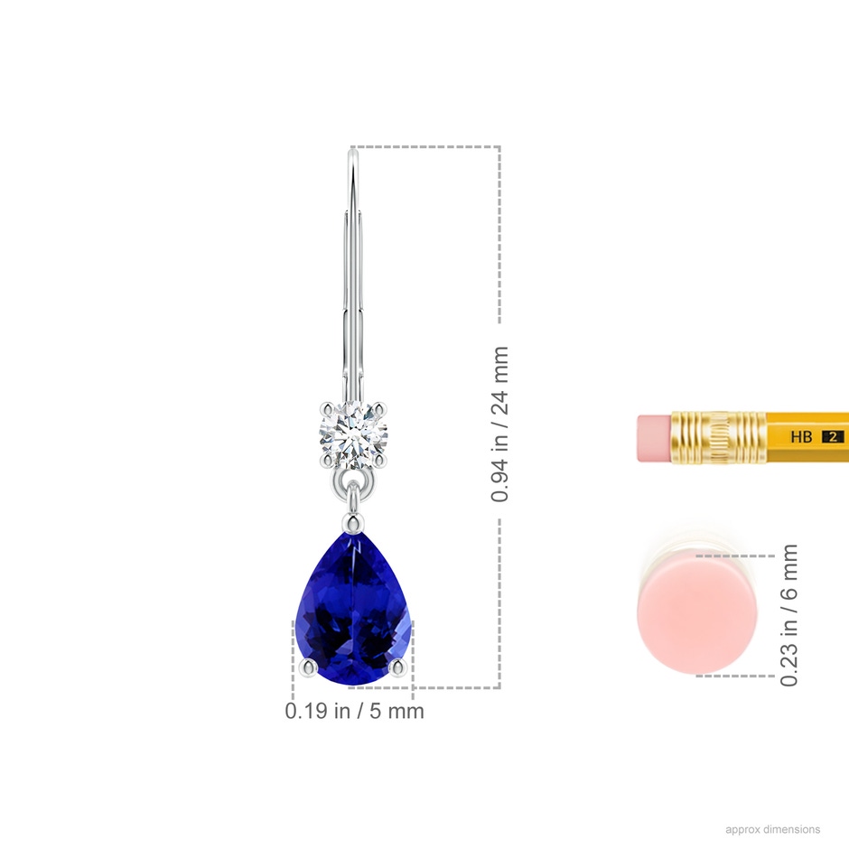 7x5mm AAAA Pear Tanzanite Leverback Drop Earrings with Diamond in White Gold ruler
