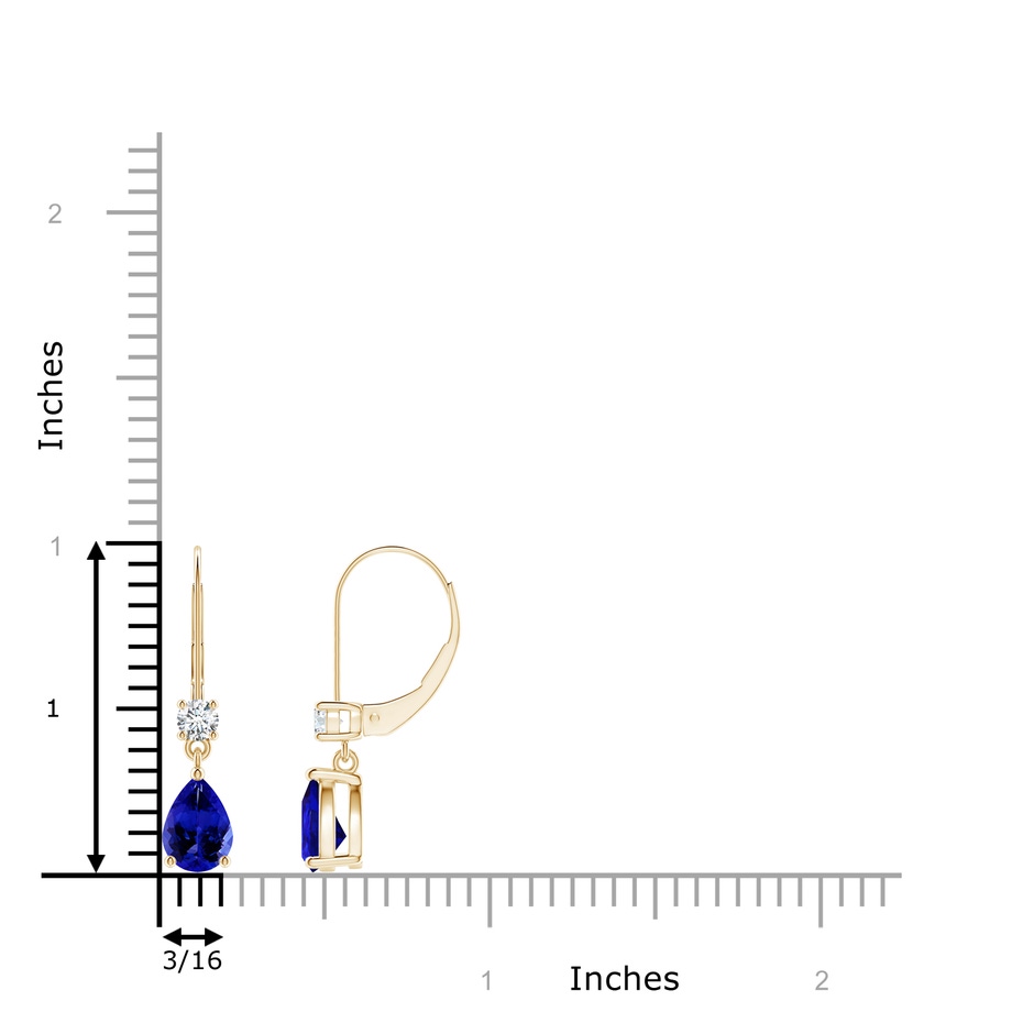 7x5mm AAAA Pear Tanzanite Leverback Drop Earrings with Diamond in Yellow Gold ruler