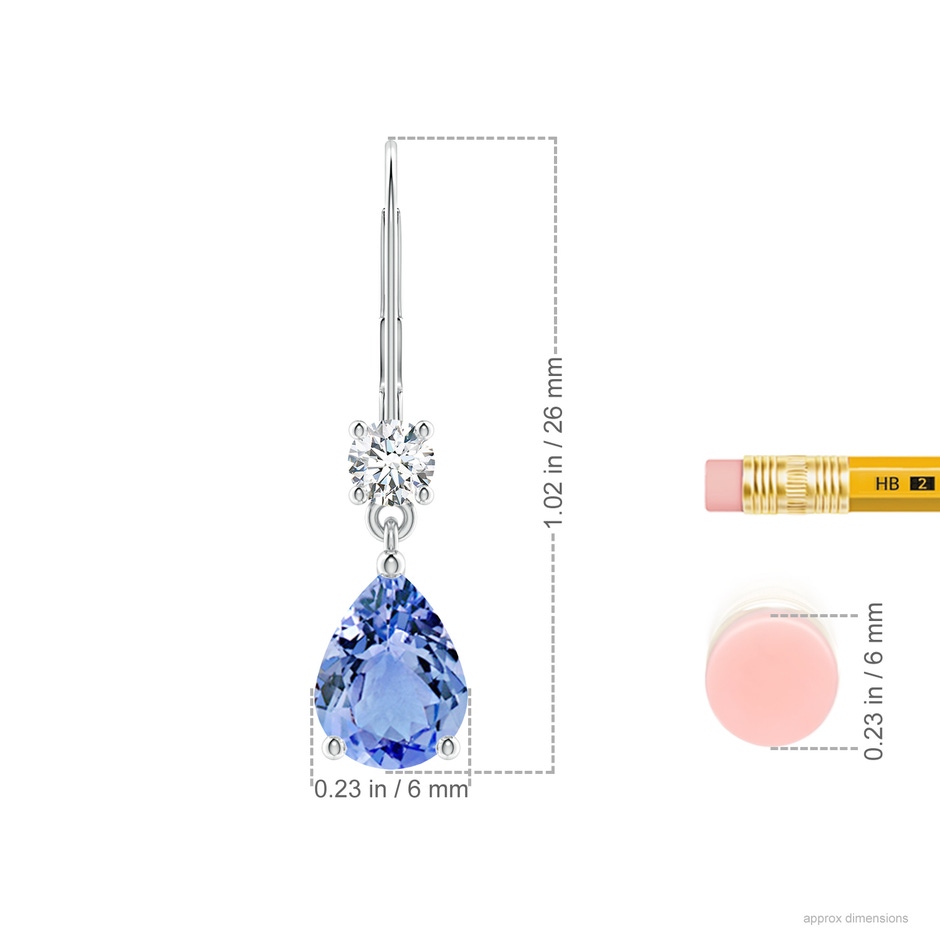 8x6mm A Pear Tanzanite Leverback Drop Earrings with Diamond in White Gold ruler