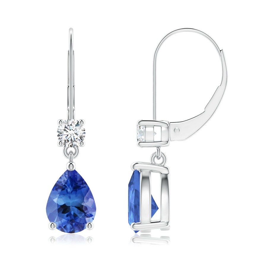 8x6mm AA Pear Tanzanite Leverback Drop Earrings with Diamond in P950 Platinum 