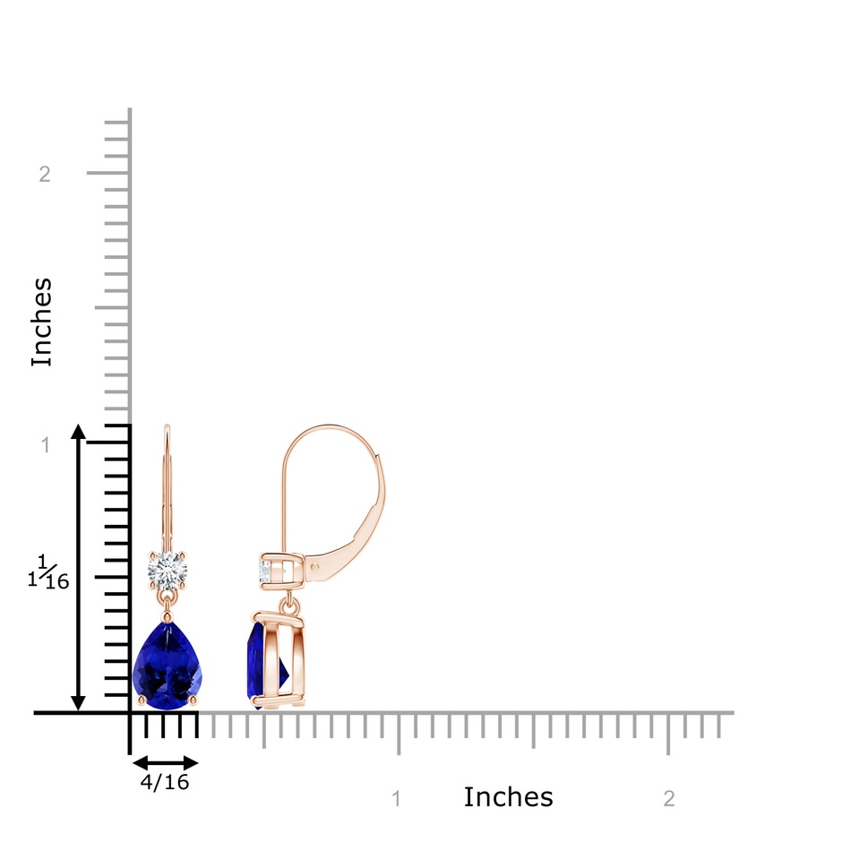 8x6mm AAAA Pear Tanzanite Leverback Drop Earrings with Diamond in Rose Gold ruler