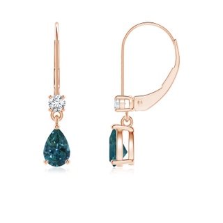 6x4mm AAA Pear Teal Montana Sapphire Leverback Earrings with Diamond in Rose Gold