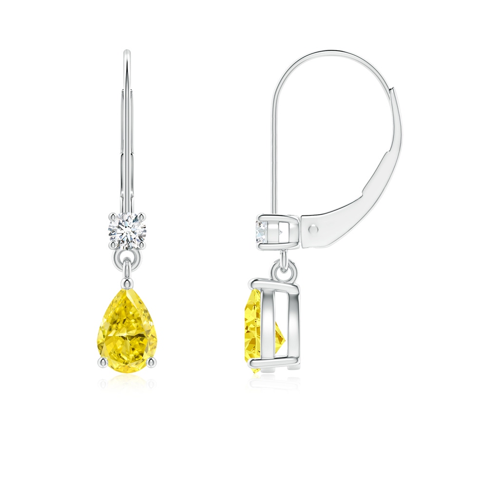 6x4mm AAAA Pear Fancy Intense Yellow Diamond Leverback Drop Earrings in White Gold