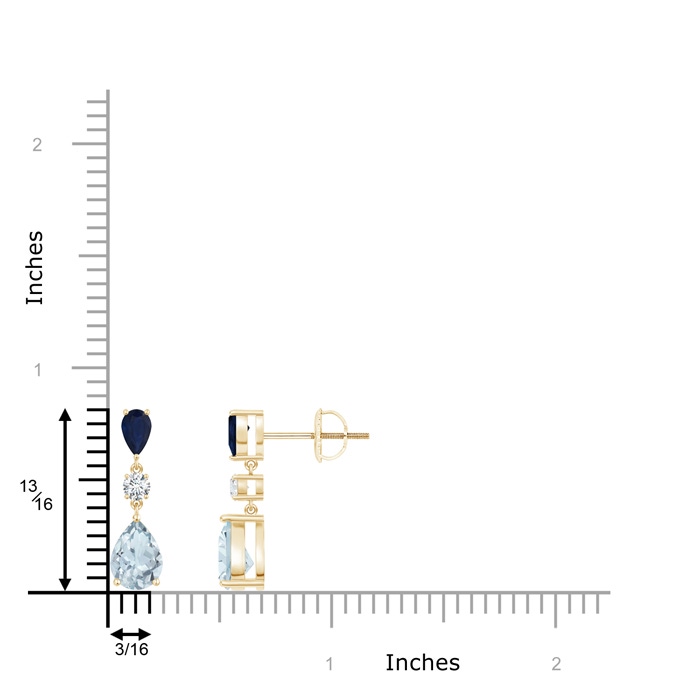7x5mm A Pear Blue Sapphire and Aquamarine Drop Earrings in Yellow Gold product image