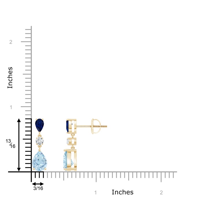 7x5mm AA Pear Blue Sapphire and Aquamarine Drop Earrings in Yellow Gold product image