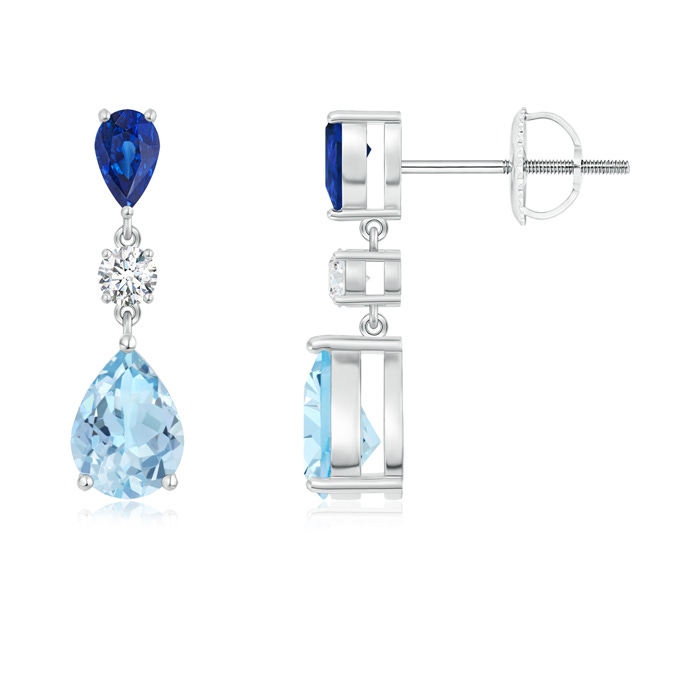 7x5mm AAA Pear Blue Sapphire and Aquamarine Drop Earrings in P950 Platinum 