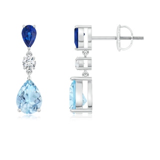 7x5mm AAA Pear Blue Sapphire and Aquamarine Drop Earrings in White Gold
