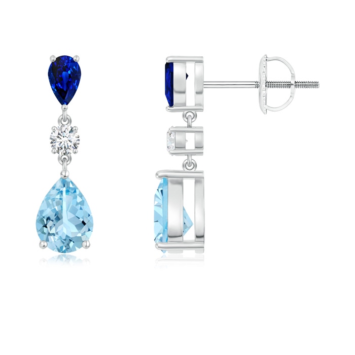7x5mm AAAA Pear Blue Sapphire and Aquamarine Drop Earrings in P950 Platinum
