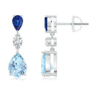 8x6mm AAA Pear Blue Sapphire and Aquamarine Drop Earrings in White Gold