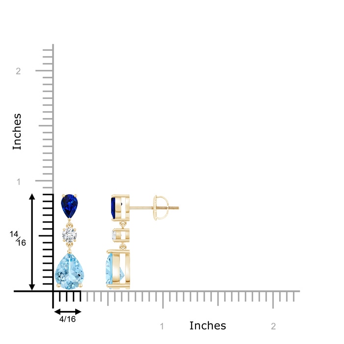 8x6mm AAAA Pear Blue Sapphire and Aquamarine Drop Earrings in Yellow Gold product image