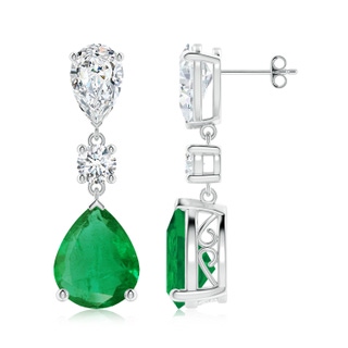 12x10mm AA Pear Emerald and Diamond Drop Earrings in P950 Platinum