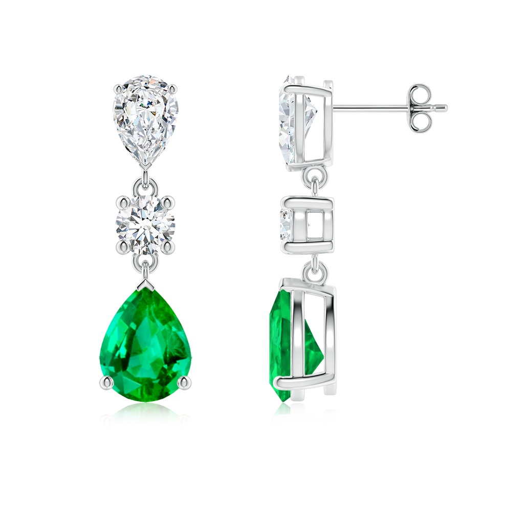 9x7mm AAA Pear Emerald and Diamond Drop Earrings in White Gold