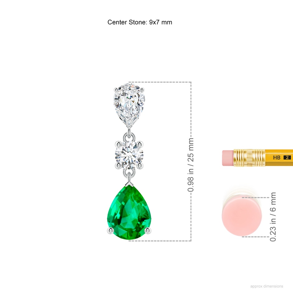 9x7mm AAA Pear Emerald and Diamond Drop Earrings in White Gold ruler