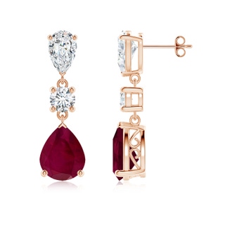 10x8mm A Pear Ruby and Diamond Drop Earrings in 9K Rose Gold