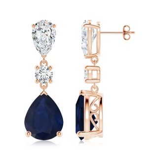 12x10mm A Pear Blue Sapphire and Diamond Drop Earrings in 10K Rose Gold