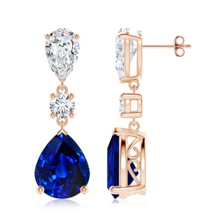 12x10mm AAAA Pear Blue Sapphire and Diamond Drop Earrings in Rose Gold