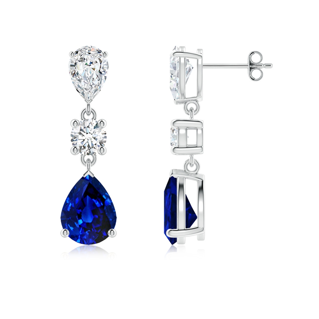 9x7mm Lab-Grown Pear Blue Sapphire and Diamond Drop Earrings in White Gold