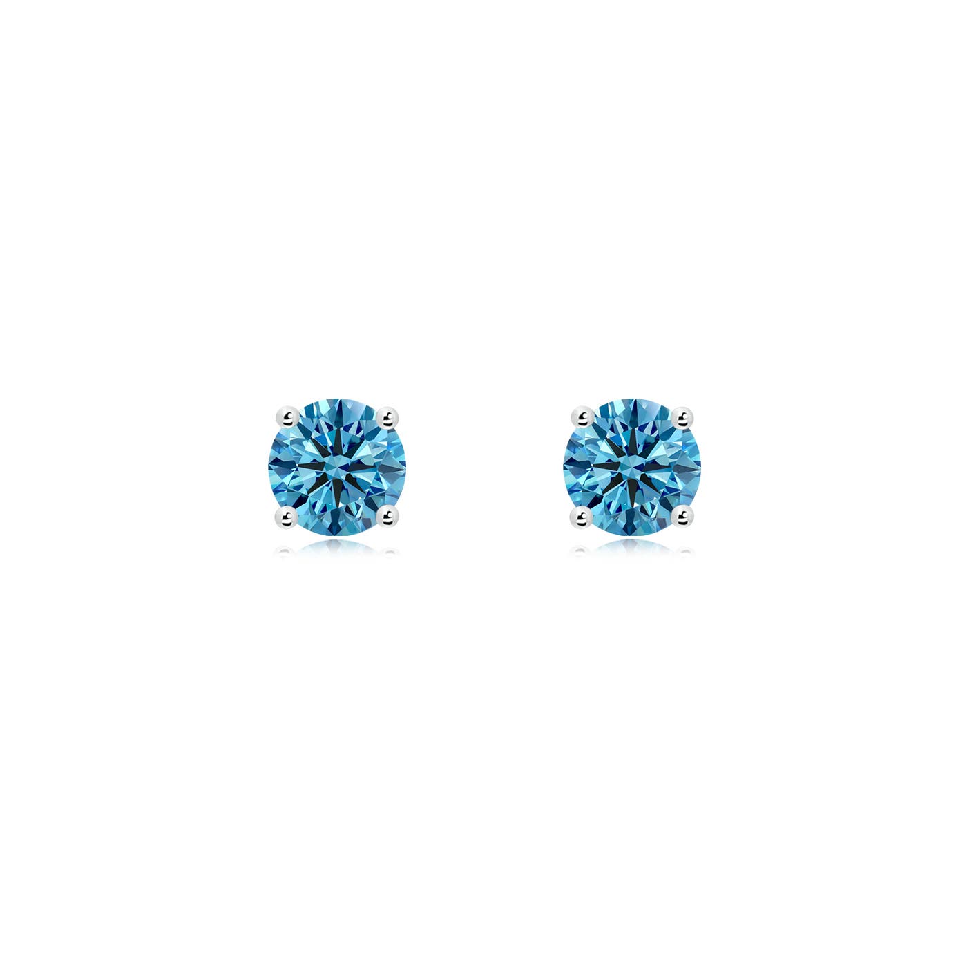 5.1mm AAAA Basket-Set Solitaire Fancy Intense Blue Diamond Stud Earrings in 18K White Gold