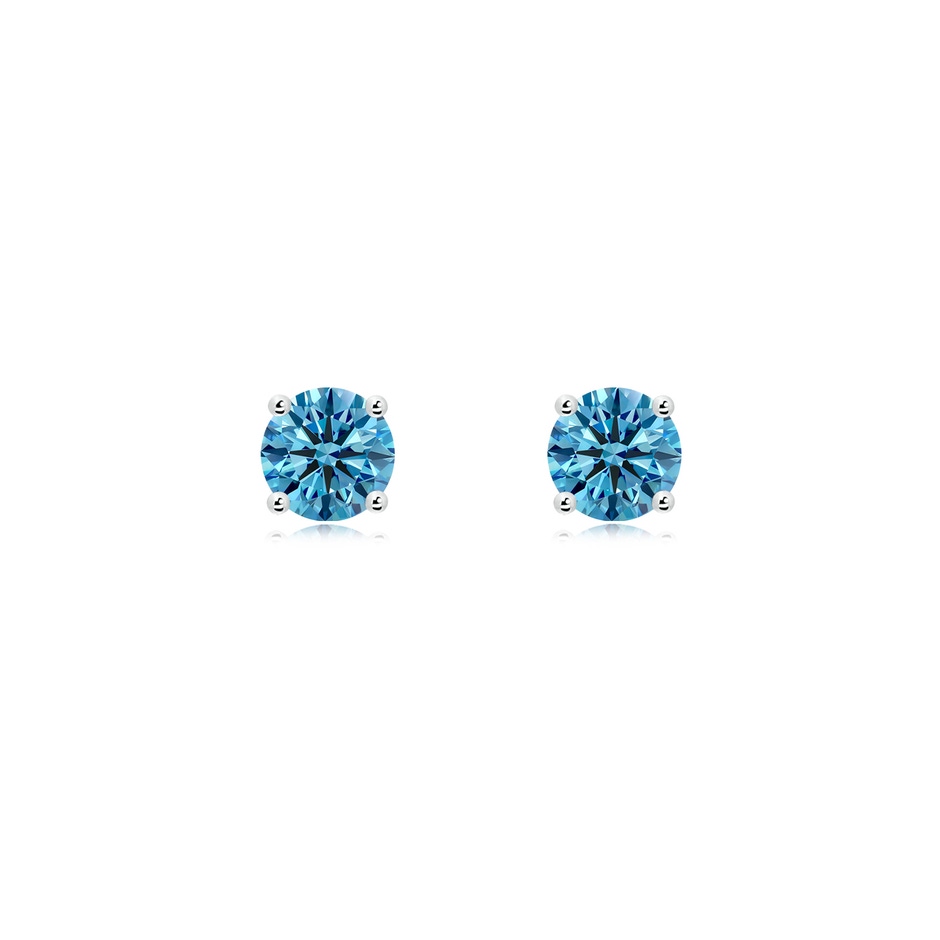 5.1mm AAAA Basket-Set Solitaire Fancy Intense Blue Diamond Stud Earrings in P950 Platinum 