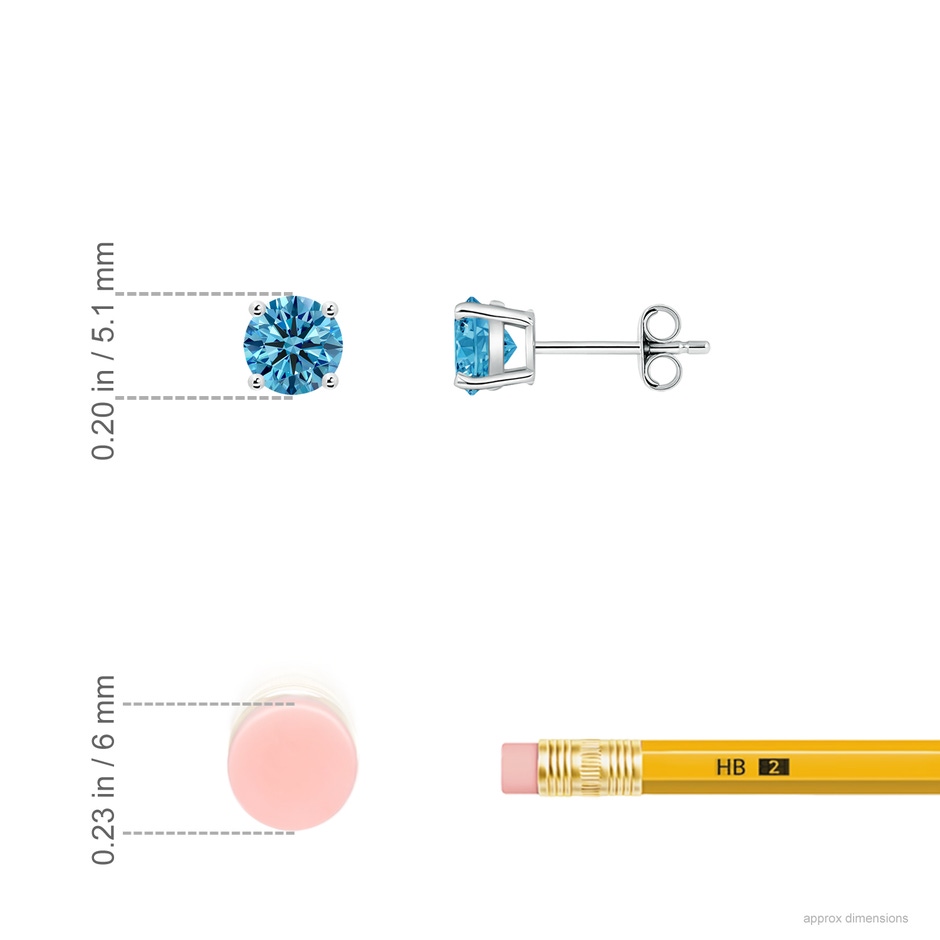 5.1mm AAAA Basket-Set Solitaire Fancy Intense Blue Diamond Stud Earrings in P950 Platinum ruler