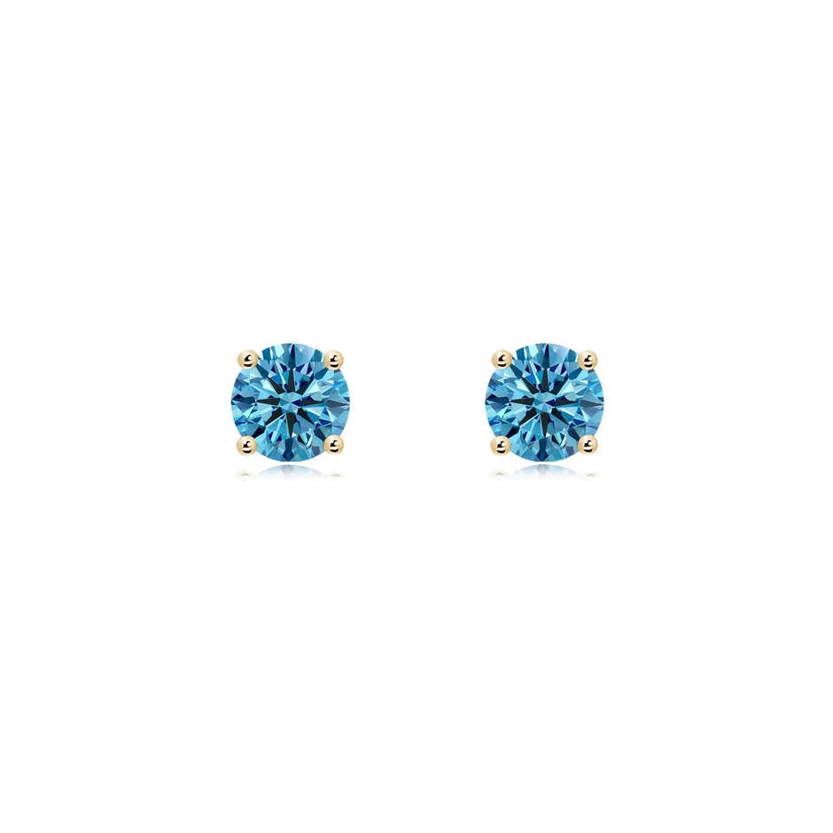 5.1mm AAAA Basket-Set Solitaire Fancy Intense Blue Diamond Stud Earrings in Yellow Gold 