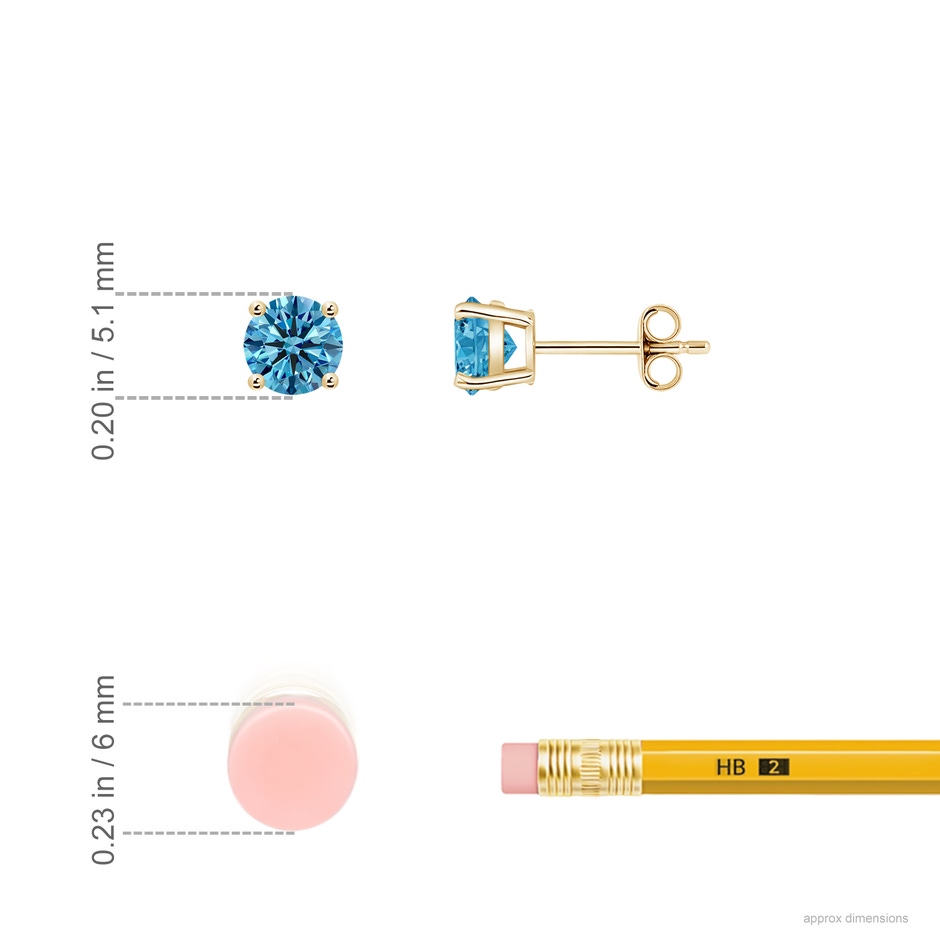 5.1mm AAAA Basket-Set Solitaire Fancy Intense Blue Diamond Stud Earrings in Yellow Gold ruler