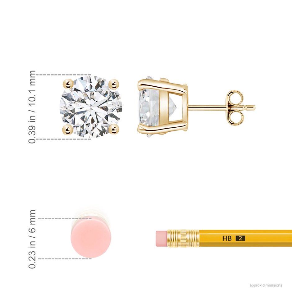 10.1mm HSI2 Basket-Set Solitaire Diamond Stud Earrings in Yellow Gold ruler