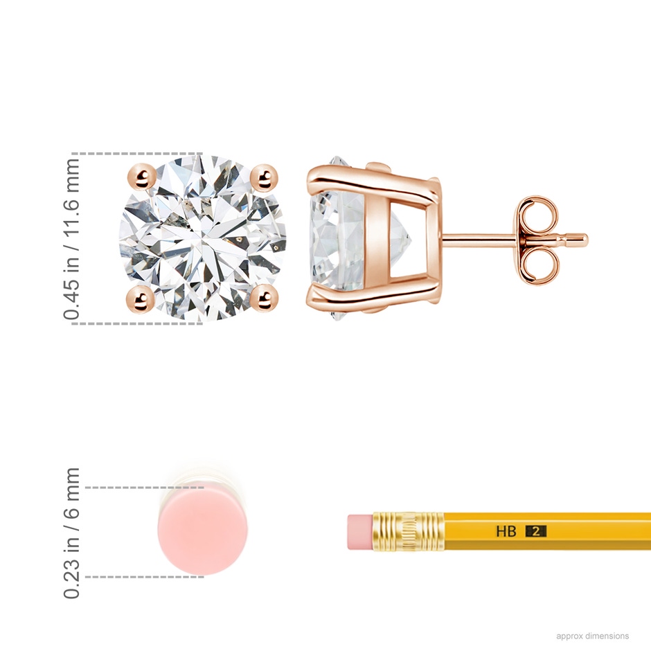 11.6mm HSI2 Basket-Set Solitaire Diamond Stud Earrings in 18K Rose Gold ruler