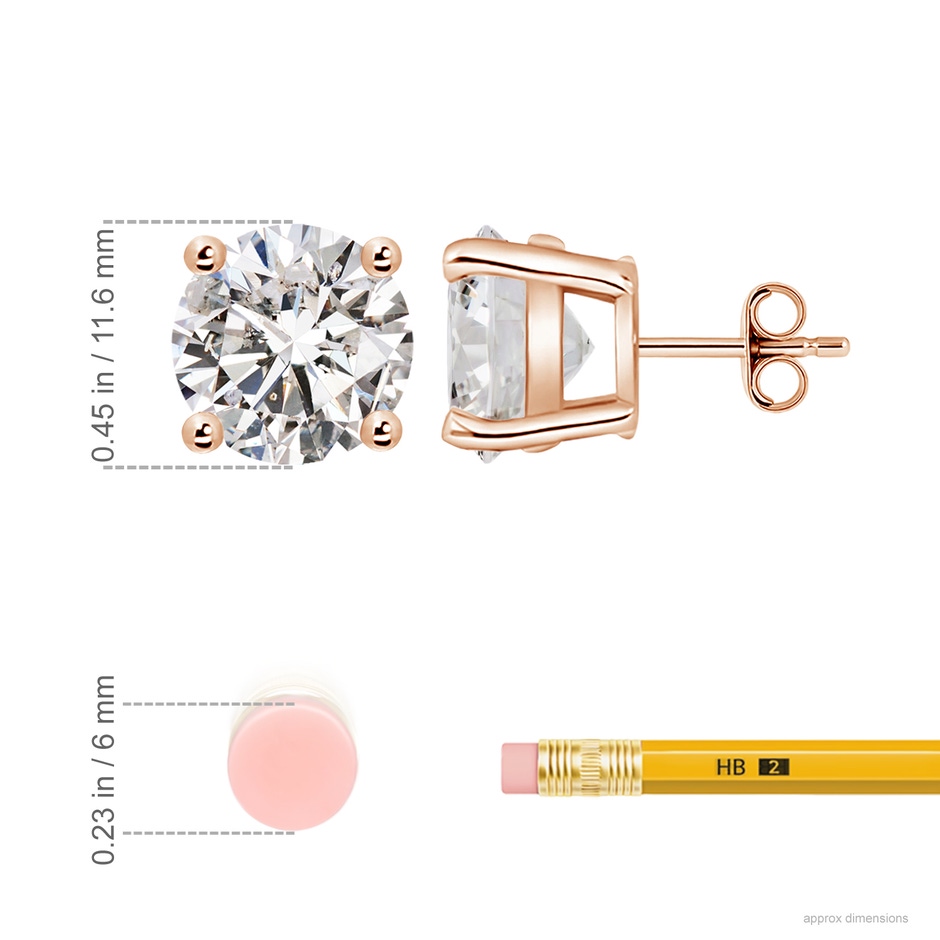 11.6mm IJI1I2 Basket-Set Solitaire Diamond Stud Earrings in 18K Rose Gold ruler