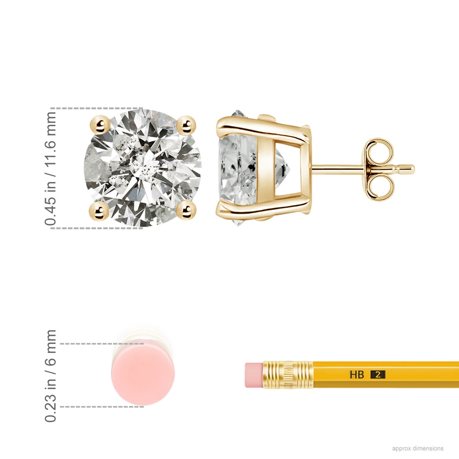 11.6mm KI3 Basket-Set Solitaire Diamond Stud Earrings in 18K Yellow Gold ruler