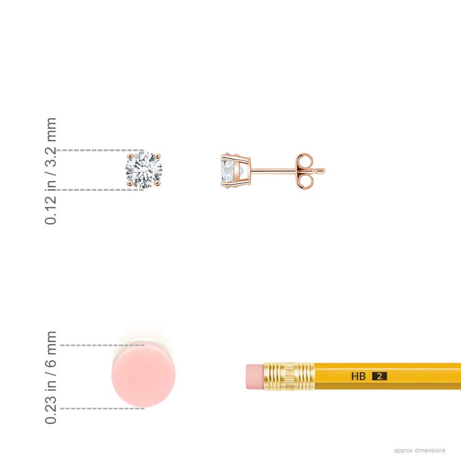 3.2mm GVS2 Basket-Set Solitaire Diamond Stud Earrings in Rose Gold ruler