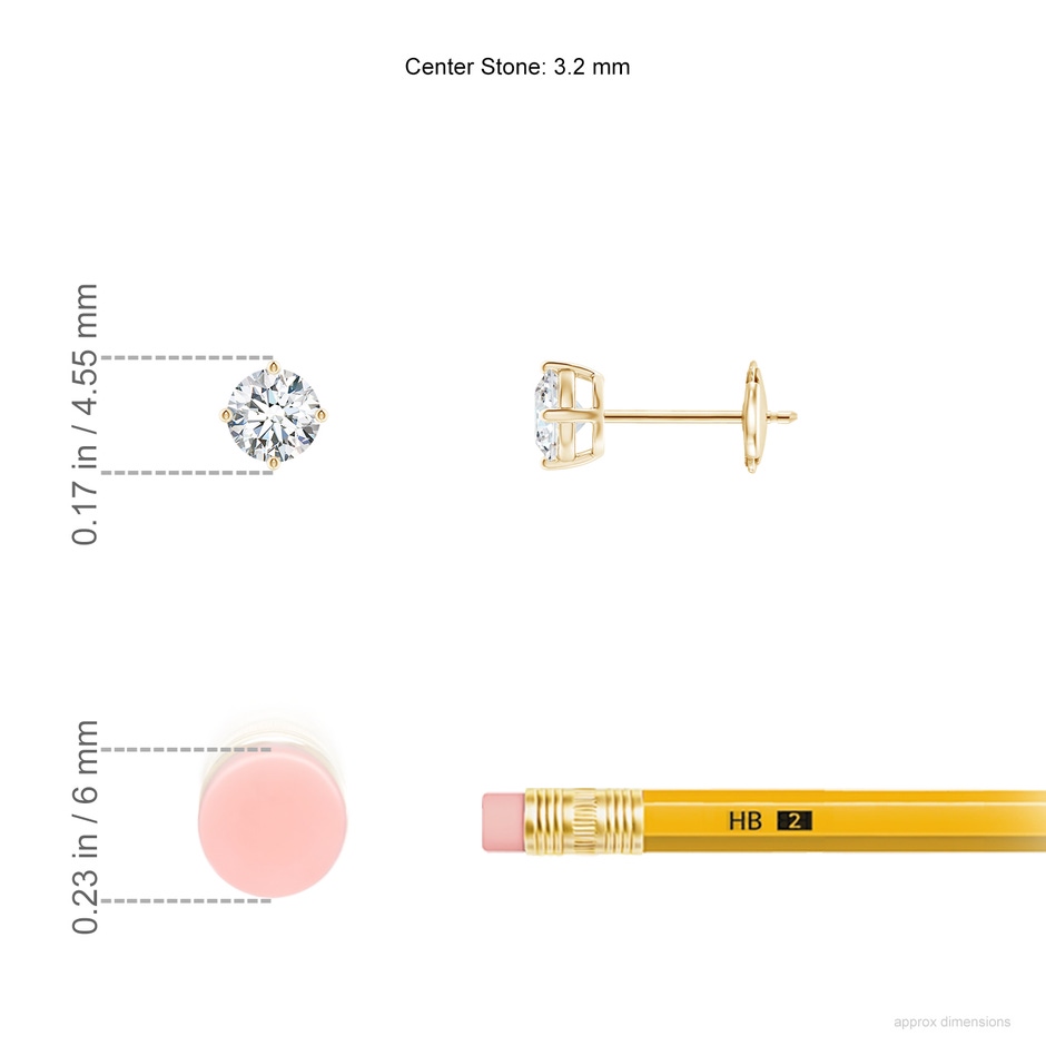 3.2mm GVS2 Basket-Set Solitaire Diamond Stud Earrings in Yellow Gold ruler