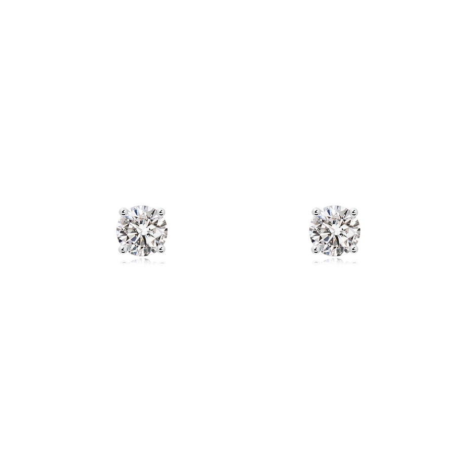 3.2mm IJI1I2 Basket-Set Solitaire Diamond Stud Earrings in White Gold 