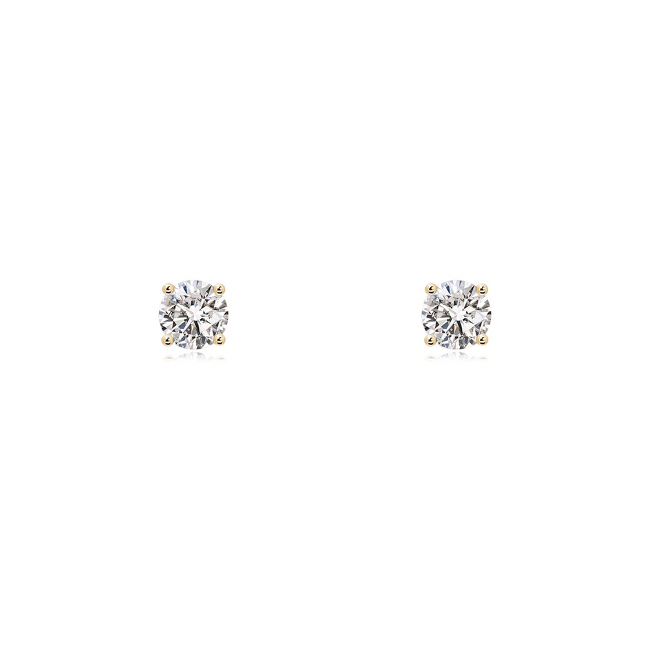 3.2mm IJI1I2 Basket-Set Solitaire Diamond Stud Earrings in Yellow Gold 