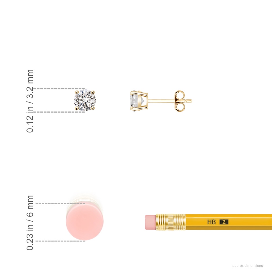 3.2mm IJI1I2 Basket-Set Solitaire Diamond Stud Earrings in Yellow Gold ruler