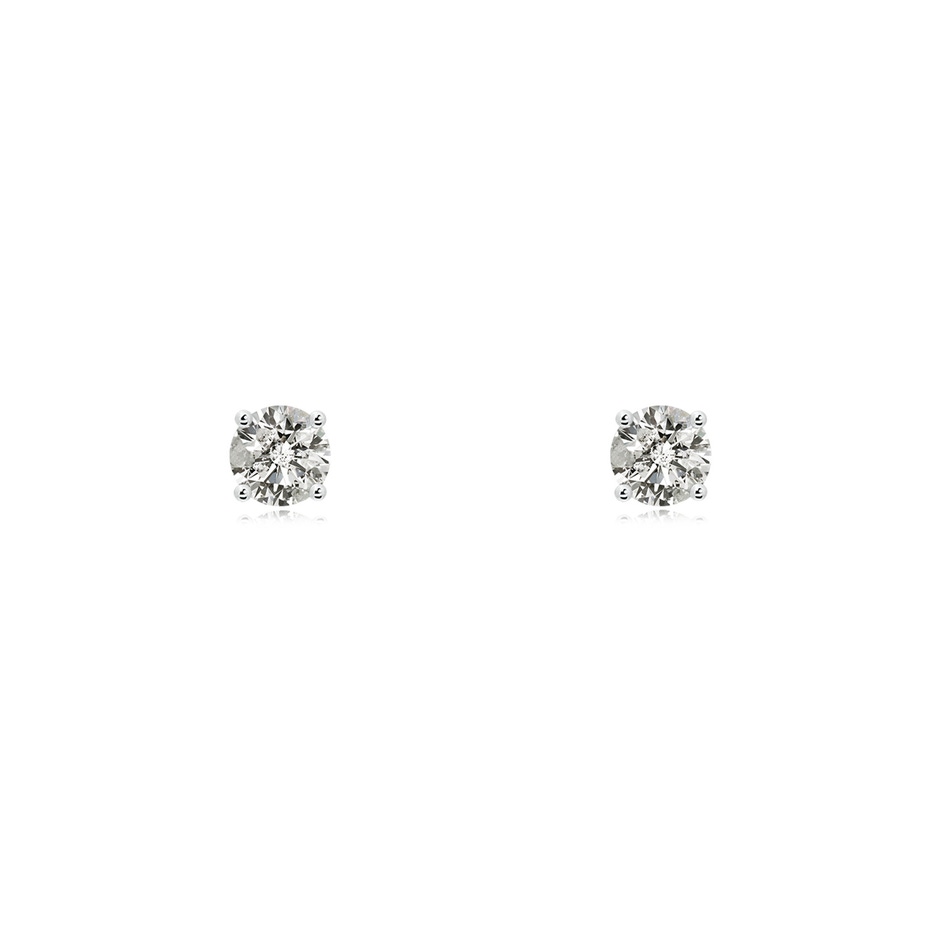 3.2mm KI3 Basket-Set Solitaire Diamond Stud Earrings in 10K White Gold 