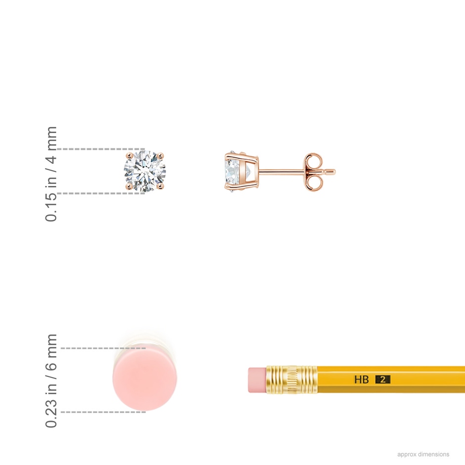 4mm GVS2 Basket-Set Solitaire Diamond Stud Earrings in Rose Gold ruler