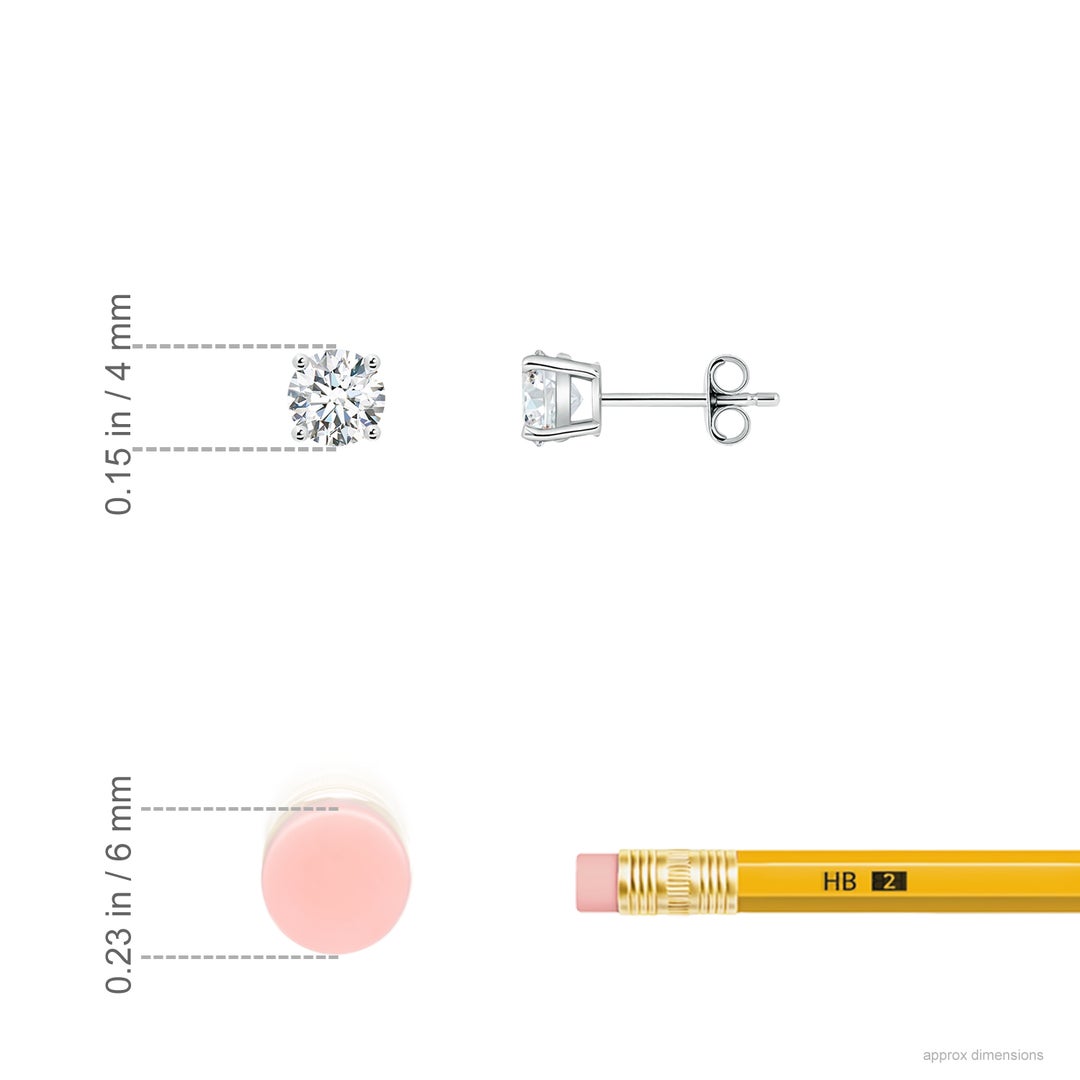 4mm GVS2 Basket-Set Solitaire Diamond Stud Earrings in White Gold - ruler